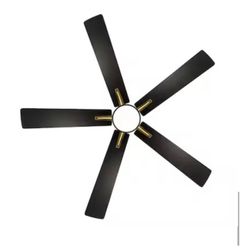 Breezary 52-in Matte Black and Gold with Matte Black Blades Color-Changing Integrated LED Ceiling Fan With