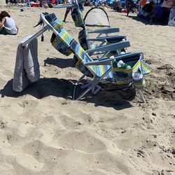 Beach Chair, Backpack Folding Chair w/ High Back Cooler Bag 5-Position Reclining W/ Headrest, Armrest, Large Storage Pouch and Cup Holder