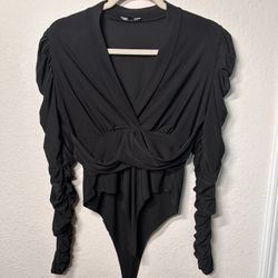 Black Ruched Bodysuit 