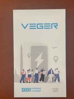 VEGER Portable Charger, 10000mAh Power Bank, Built-in AC Plug and Cables