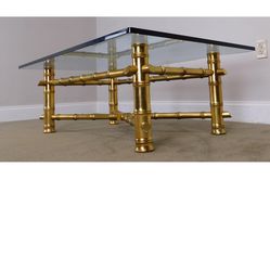 BeautifulVintage Hollywood Regency Faux Bamboo Gold Gilt Wood Glass Top Coffee Table