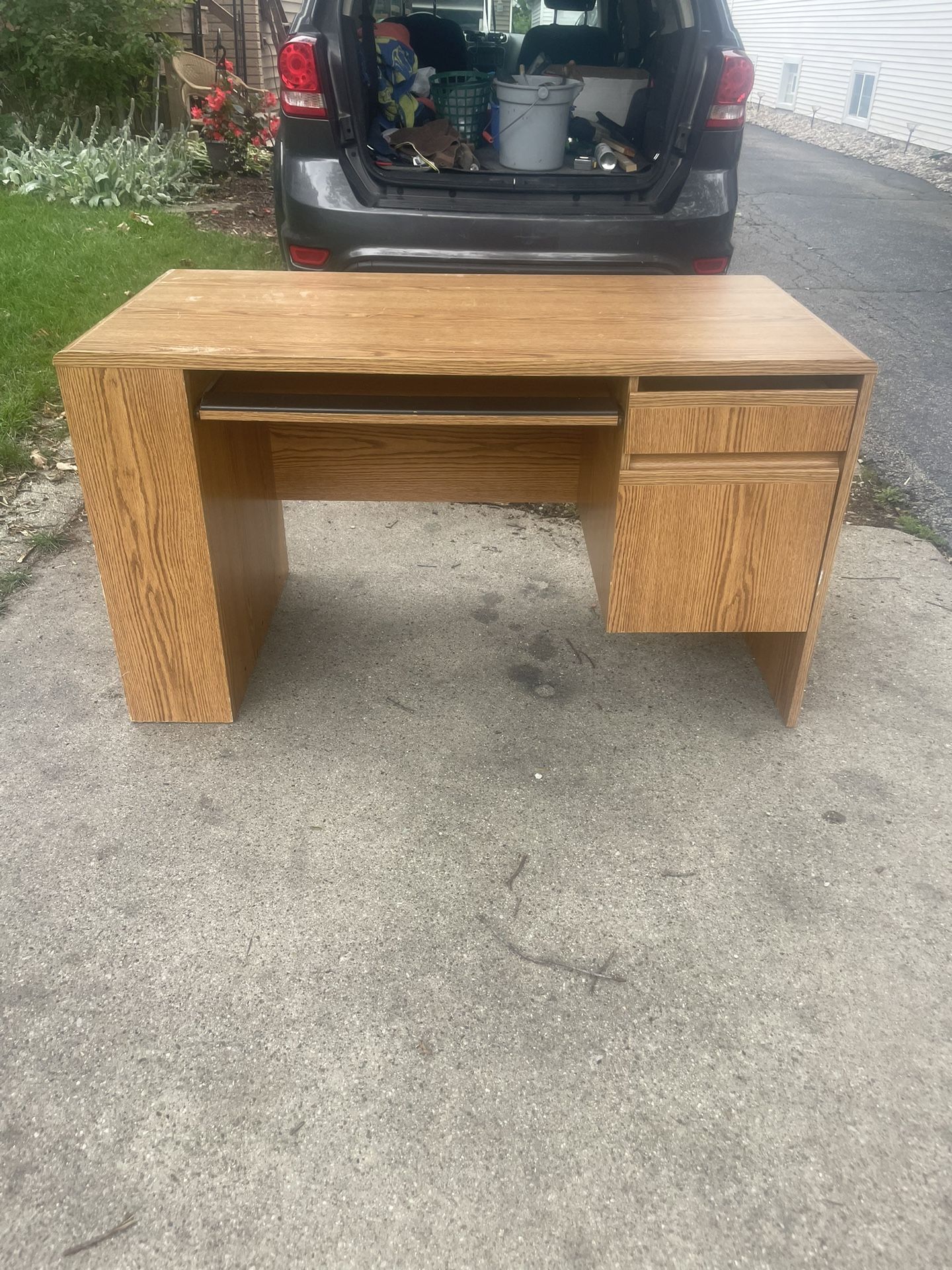 Wooden Office Desk, 53 wide , 26 deep, 30 hi, 2 drawers/1 pull out , $10