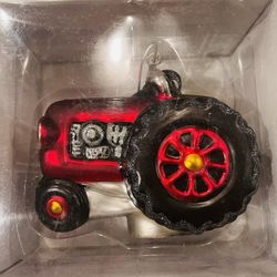 Department 56 Mercury Glass Red Farm Tractor Ornament. Handblown Glass Ornament.