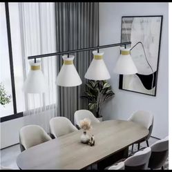 KAISITE 60-Watt 4-Light Black & Gold Shaded Island Light w/Frosted Glass Shades