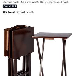 NIB Set Of 4 Espresso Brown TV Trays/ Folding Tables
