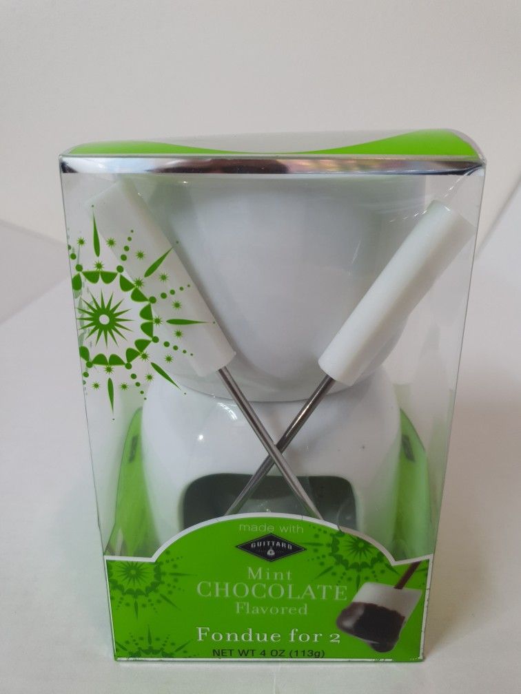 Collectible Fondue Set For To By Guittard Mint Chocolate Flavored, Fondue for 2. Condition is "New". 
Same Day Shipping, Don't forget to check out my 