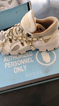 Gucci Flashtrek Crystal White Sneakers with Removable Crystals