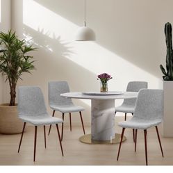 Set Of four Kitchen Fabric Cushion Seat Back Chairs  Grey 