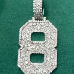 NUMBER 8 VVS D Moissanite Sterling Silver Pendant 