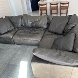 Large 4 Piece Modular Leather Sectional Sofa