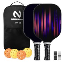 (101010-62) niupipo Pickleball Paddles Set of 2/4/1, USAPA Approved Graphite Carbon Fiber Pickleball Rackets, Polypropylene Honeycomb Core, Cushion 4.