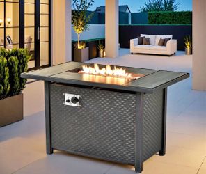 Propane Fire Pit Table – Outdoor Patio Gas Fire Table | Wicker & Wood Look