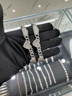 VVS Moissanite Baguette Heart Cuban Bracelets