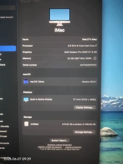 2020 Apple iMac, 5K display, i7 10th gen, 32GB ram, 512GB SSD
