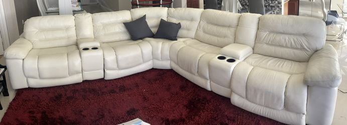 White Leather Power Reclining Sectional With 7PCS