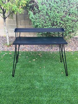 Black Hairpin Leg Desk with Riser Shelf