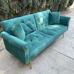 Green Velvet Futon Couch
