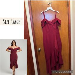 Event Burgundy Asymmetrical Ruffled Maxi Dress