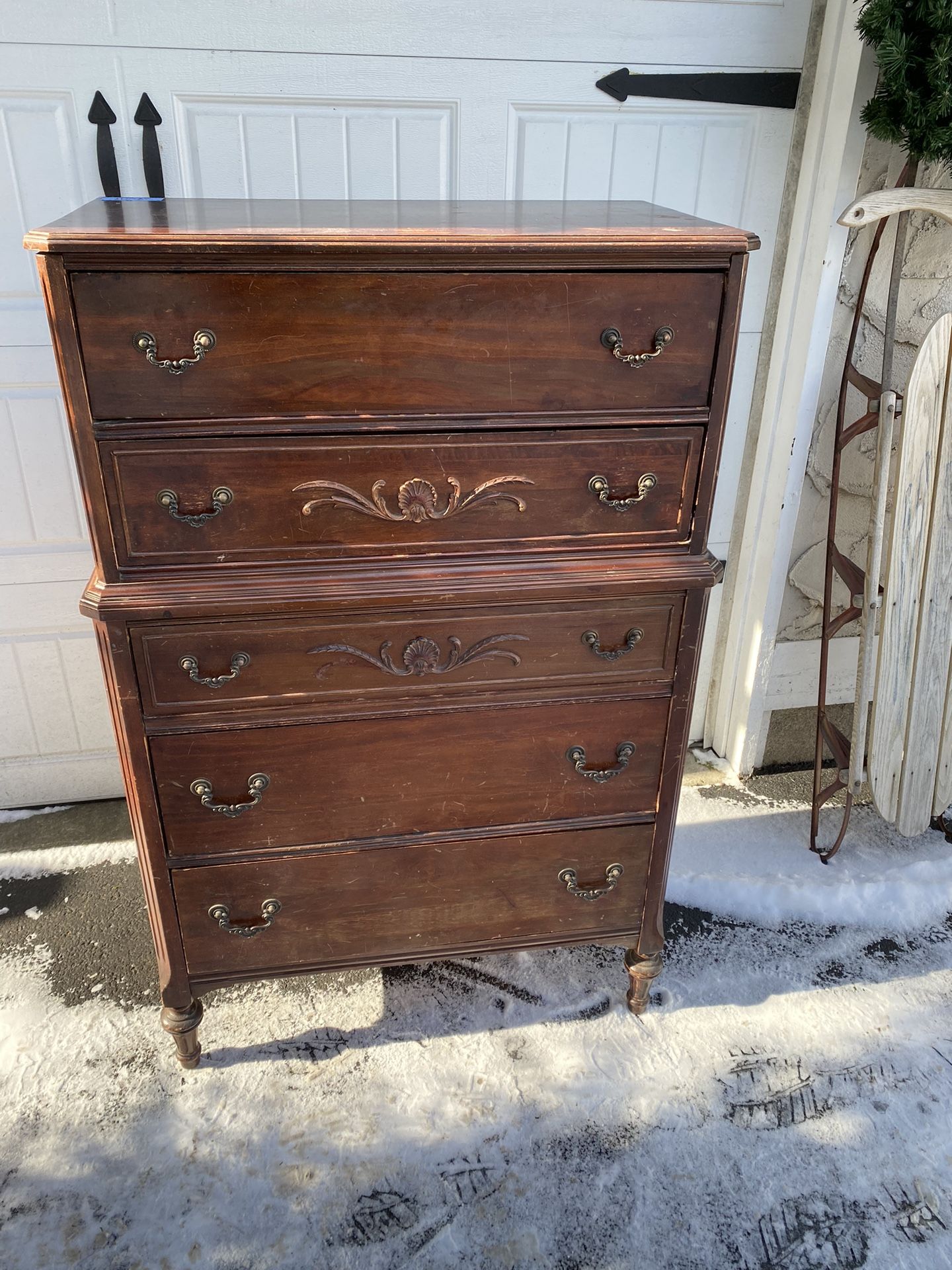 Vintage 5 Draw Wooden Dresser