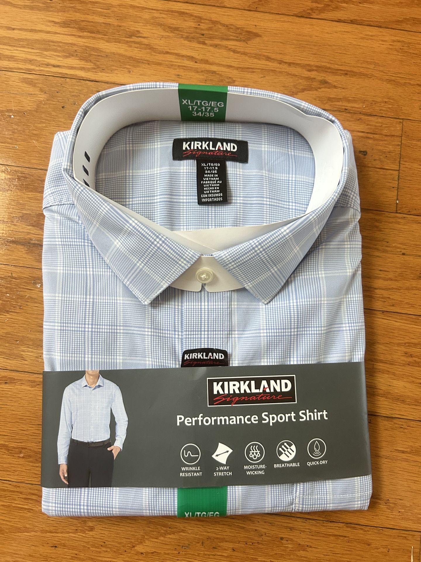NWT Kirkland Signature Men's Performance Sport Shirt size XL 17-17.5 34/35