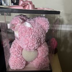 Pink Rose Teddy Bear - With Display Box (Like New!)