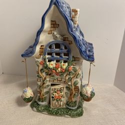 Vintage ceramic Villa large Garden Cottage House figurine flowers light holder