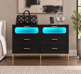 🔥 Dresser 6 drawers with LED lights , black brand new , perfect for bedroom M-28