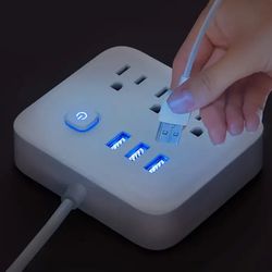 1pc Power Strip: 3 USB Charging Ports & 3AC Outlets, Current Controlled Switch