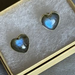 Labradorite Heart Stud Earrings 925 Sterling Silver 