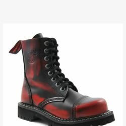 🔥New! ANGRY ITCH 8 HOLE BLACK LEATHER size 8 Men  RED RUB OFF COMBAT BOOTS ARMY RANGER STEEL TOE ( reseda ca 91335)