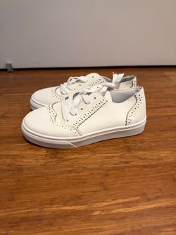 New White Brogue Low-Top Sneakers