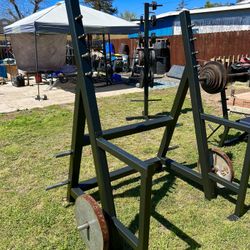 Olympic size powerlifting squat rack, bench press, 7’ foot weight stand- Holds all Plates 45- 35-25-10-5-2 1/2 lbs