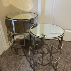 Z Galeria, Set Of 2 Round Silver Mirrored Coffee Table, Side Table