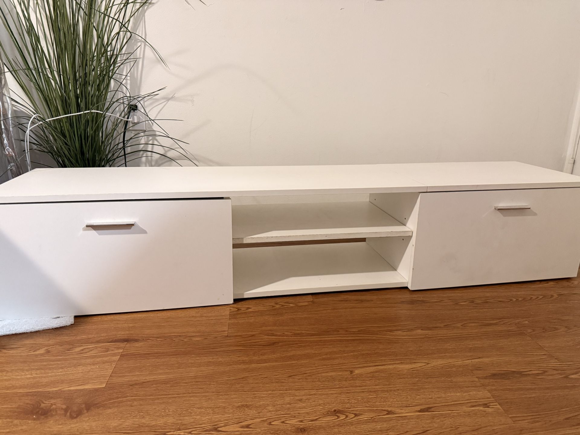 Modern White TV Stand / Media Console with Drawers and Shelves