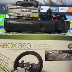 Xbox 360 With Racing Wheel And Games