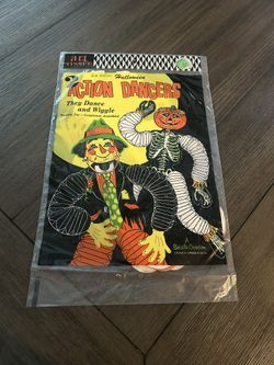 Vintage Beistle  Skeleton & Scarecrow Halloween Tissue Action 24” Dancers NOS Sealed