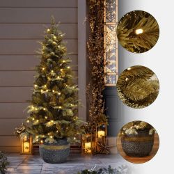 Pre-Lit Gold-tipped Branches Christmas Trees with Pot, 4.5ft ,AP2511