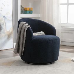 Boucle Blue Teddy Ottoman 360 degree Swivel Chair