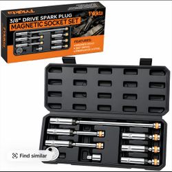 Magnetic Spark Plug Socket Set, 3/8 Drive Swivel Thin Wall Deep Well Removal Tool Kit