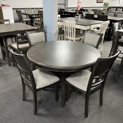 5PC Gray Round Dining Table Set 