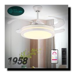 STERREN 42 Inch Retractable Ceiling Fans with Lights,Modern Bladeless LED Ceiling Fan 