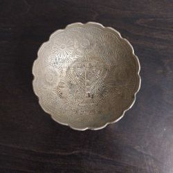 Vintage Jerusalem Plate Brass Bowl Handmade Carvings