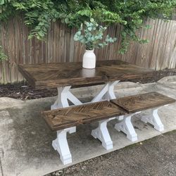 Custom Dining Table Farmhouse Country French Modern Rustic Solid Wood Set Restoration Hardware Insp Bench Hand Built Round Oval Counter Breakfast  