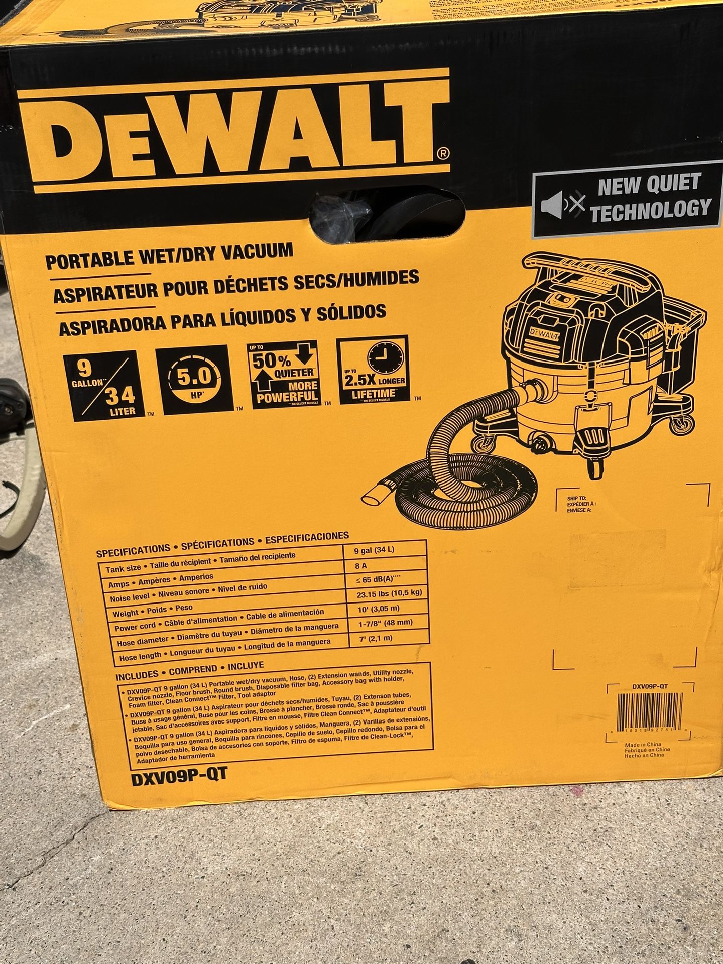 DEWALT Wet and Dry Vacuum 9 Gallon Poly Wet/Dry Vac Yellow Shop Vacuum 5 HP Strong Suction for Jobsite, Workshop 3 in 1 Multi Functions Model: DXV09P