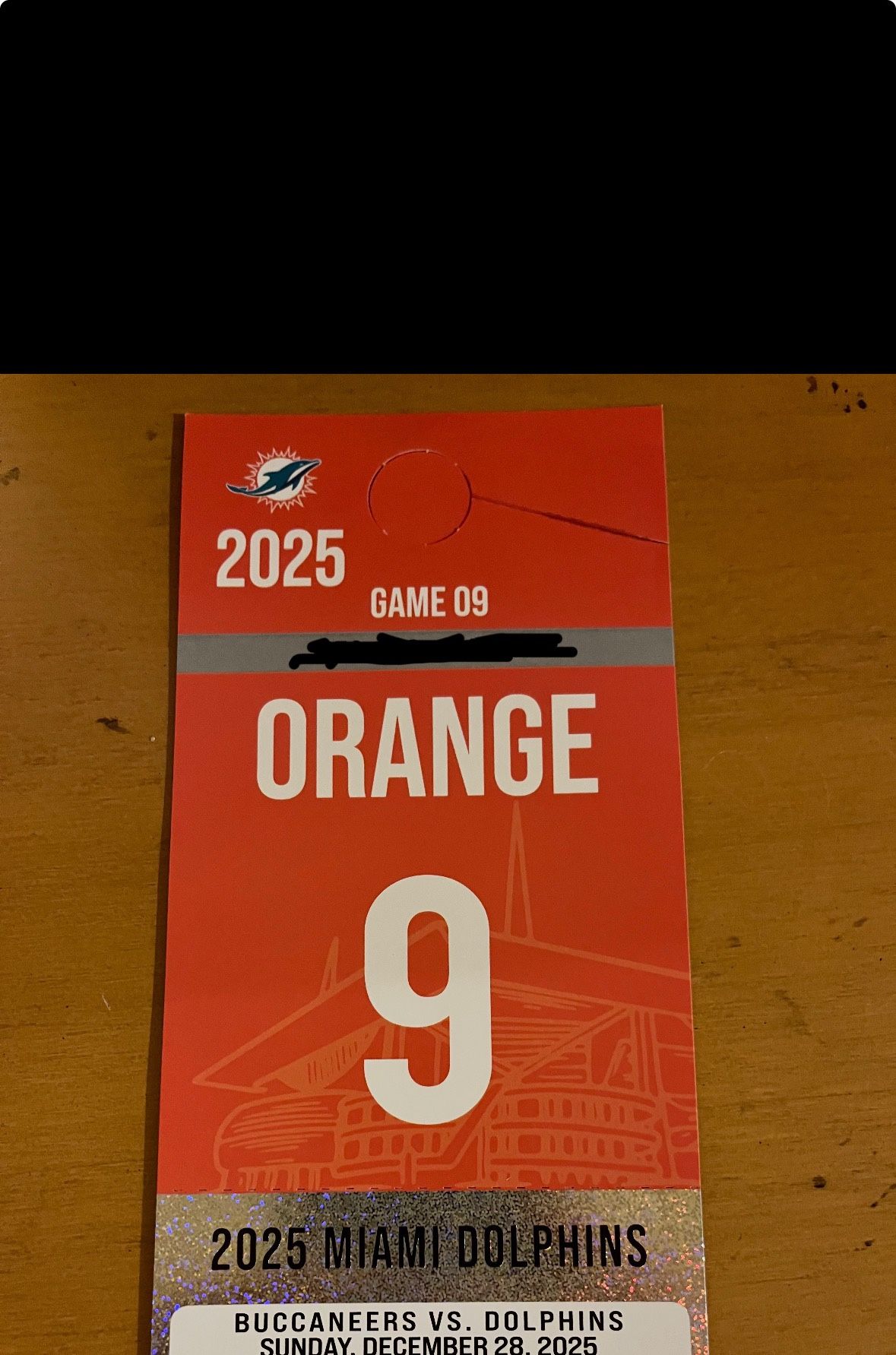 Miami Dolphins Vs Tampa Bay Buccaneers Orange Parking Pass Dec 28