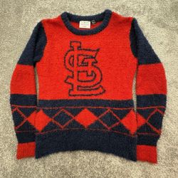 KLEW St. Louis Cardinals Fuzzy Eyelash Sweater Size S Red Navy Argyle MLB