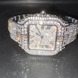 Iced Out Moissanite Cartier Watch (PASSES DIAMOND TESTERS) (VVS) (NEGOTIABLE)