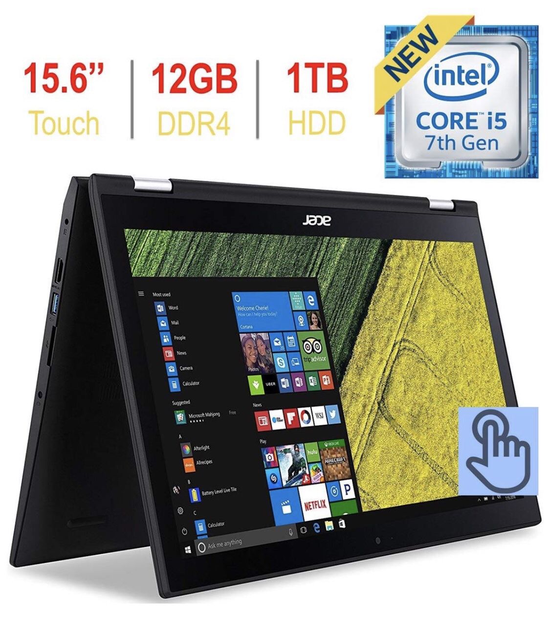 cer 3.3 out of 5 stars 15 Reviews Newest Acer Spin 3 2-in-1 15.6’’ Touchscreen FHD 1080p IPS Laptop PC, 7th Gen Intel i5-7200u 2.50GHz, 12GB DDR4 SD