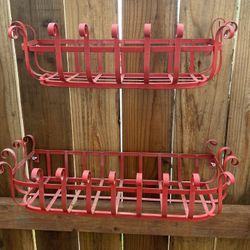 Wrought Iron Plant Shelves Pair Painted Red 