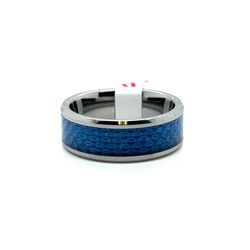 Tungsten Steel With Blue Carbon Fiber Mens Ring Size 9